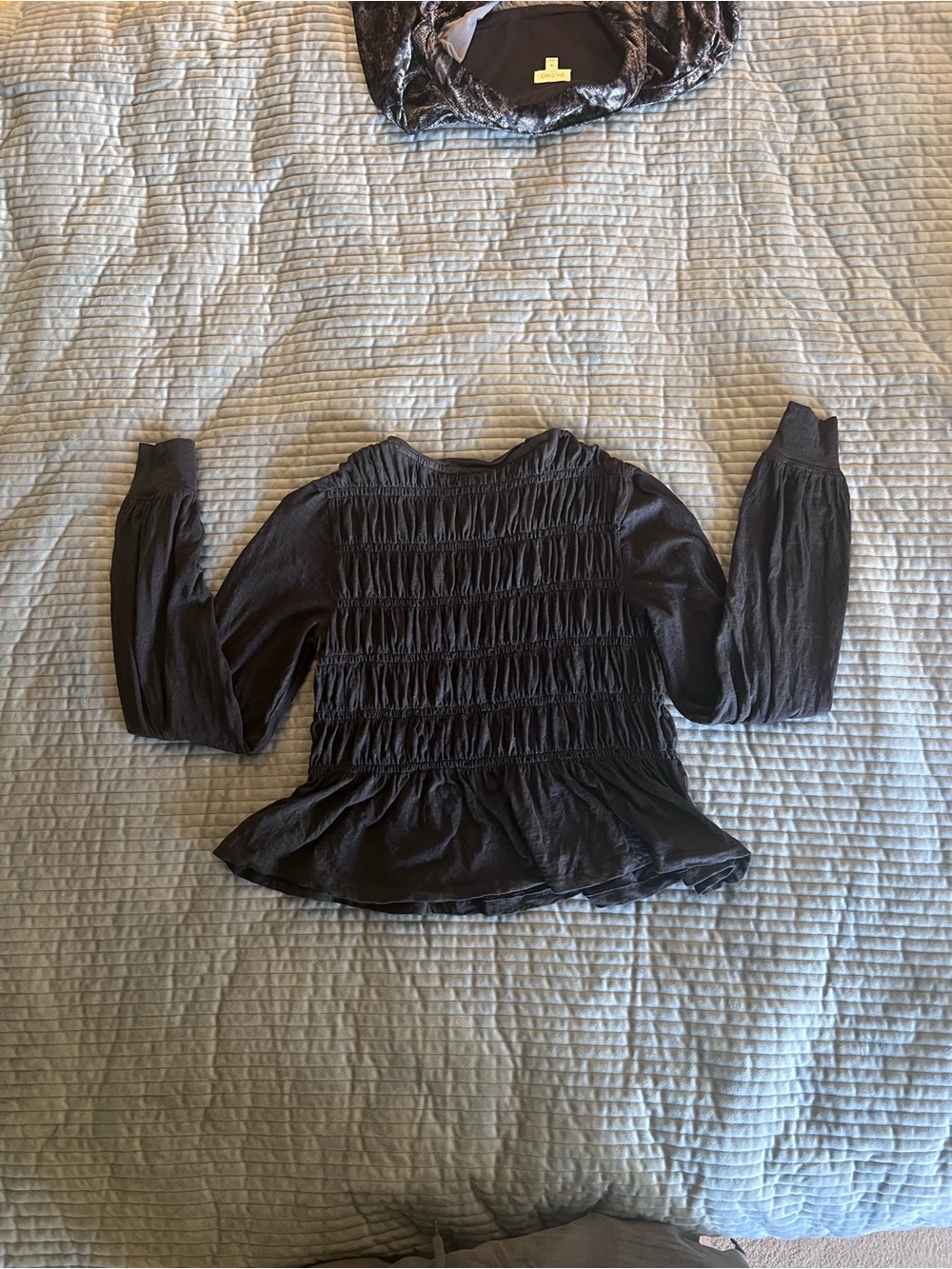 Pilcro Black Smocked Long-Sleeve Peplum Top - Picture 3 of 4
